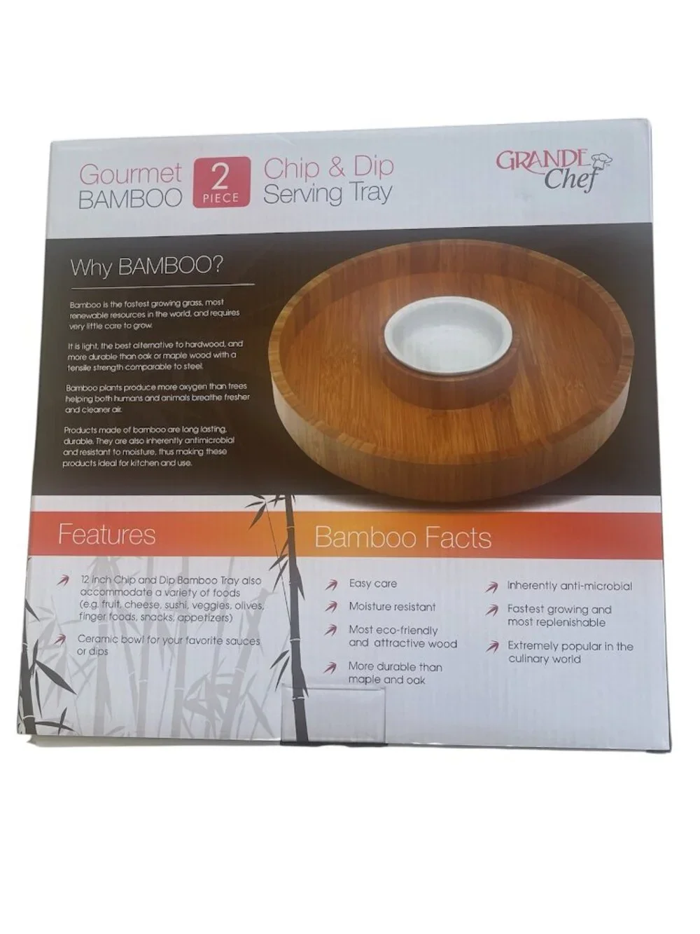 Grande Chef Gourmet Bamboo 2 pc Chip & Dip Tray